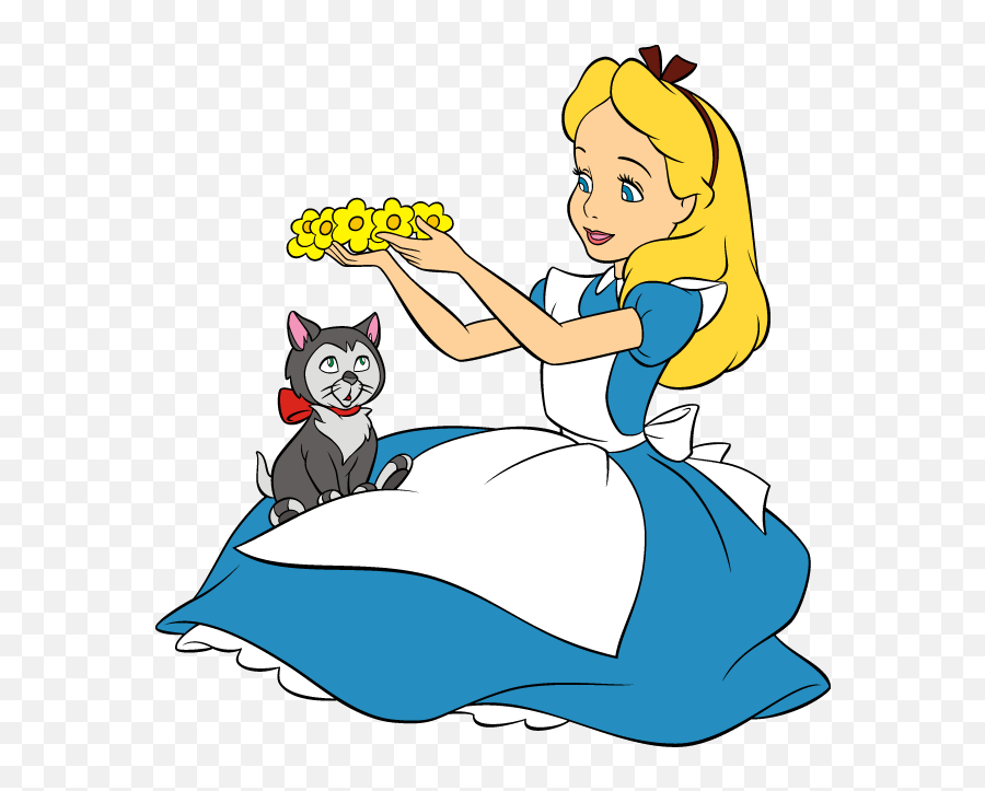 Alice In Wonderland And Her Cat Clipart - Alice In Wonderland With Cat Emoji,Cheshire Cat Png