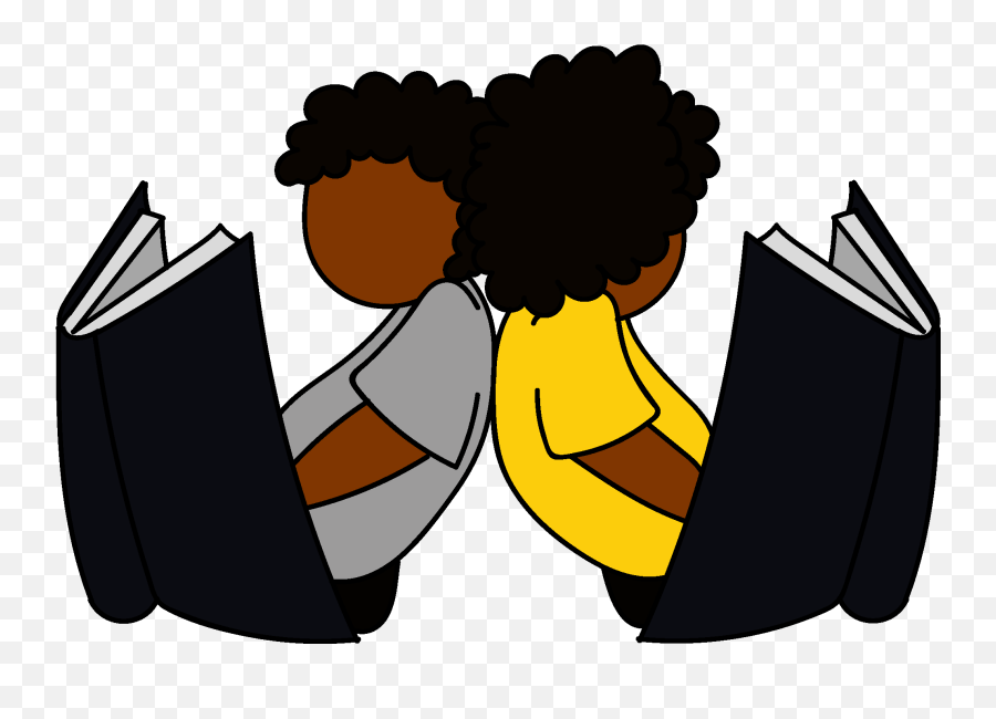 Cartoon Children Reading Black - Clip Art Black Children Reading Emoji,Kids Reading Clipart