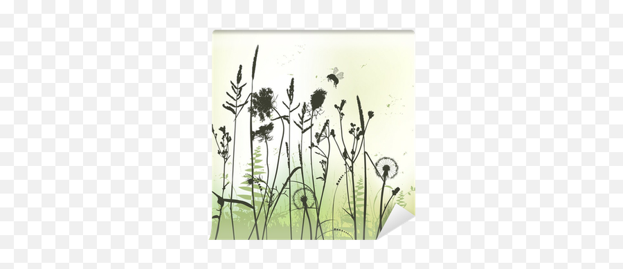 Real Grass Silhouette With Bumblebee - Vector Wall Mural U2022 Pixers We Live To Change Art Emoji,Grass Silhouette Png