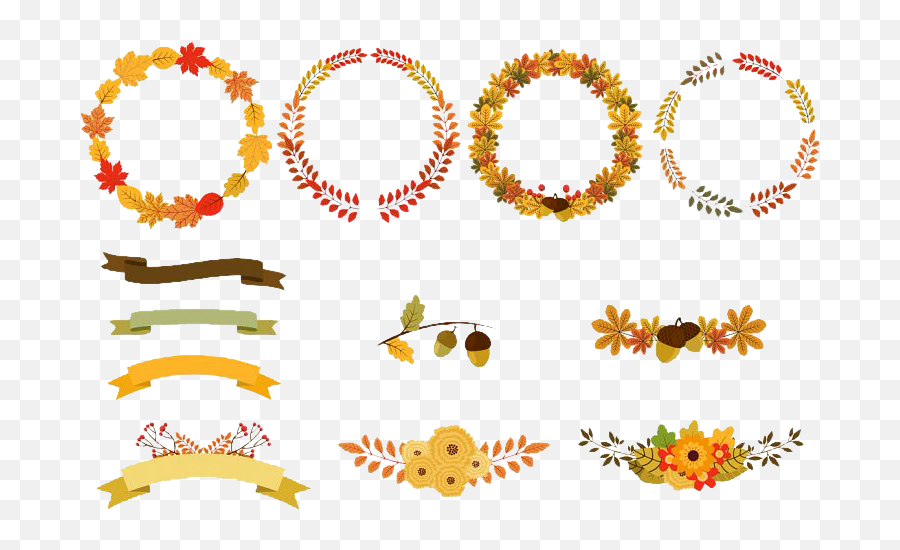 Fall Flower Wreaths - Fall Leaves Wreath Clipart Emoji,Fall Flowers Clipart