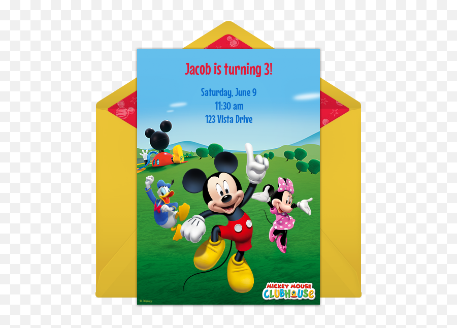 Free Mickey Mouse Clubhouse Online Invitation - Punchbowlcom Mickey Mouse Voice Birthday Invitations Emoji,Mickey Mouse Club Logo