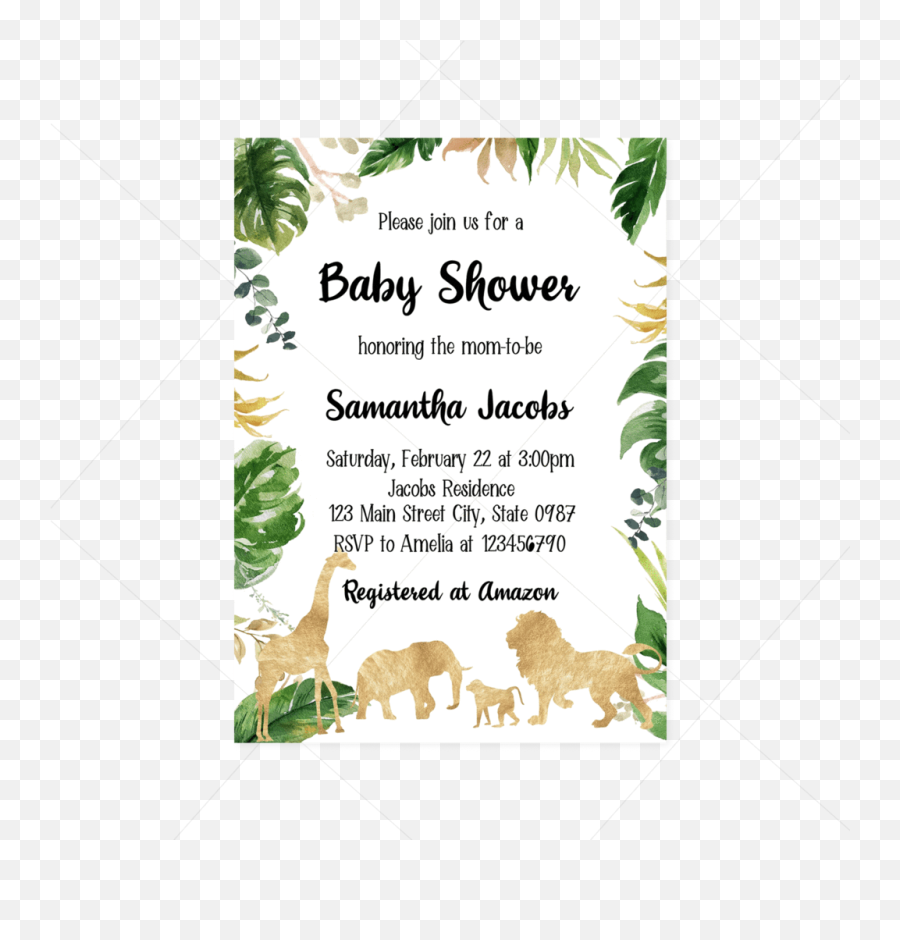 Gold Safari Animals Baby Shower Invitation - Png Gold Safari Animals Baby Shower Emoji,Please Join Us Clipart