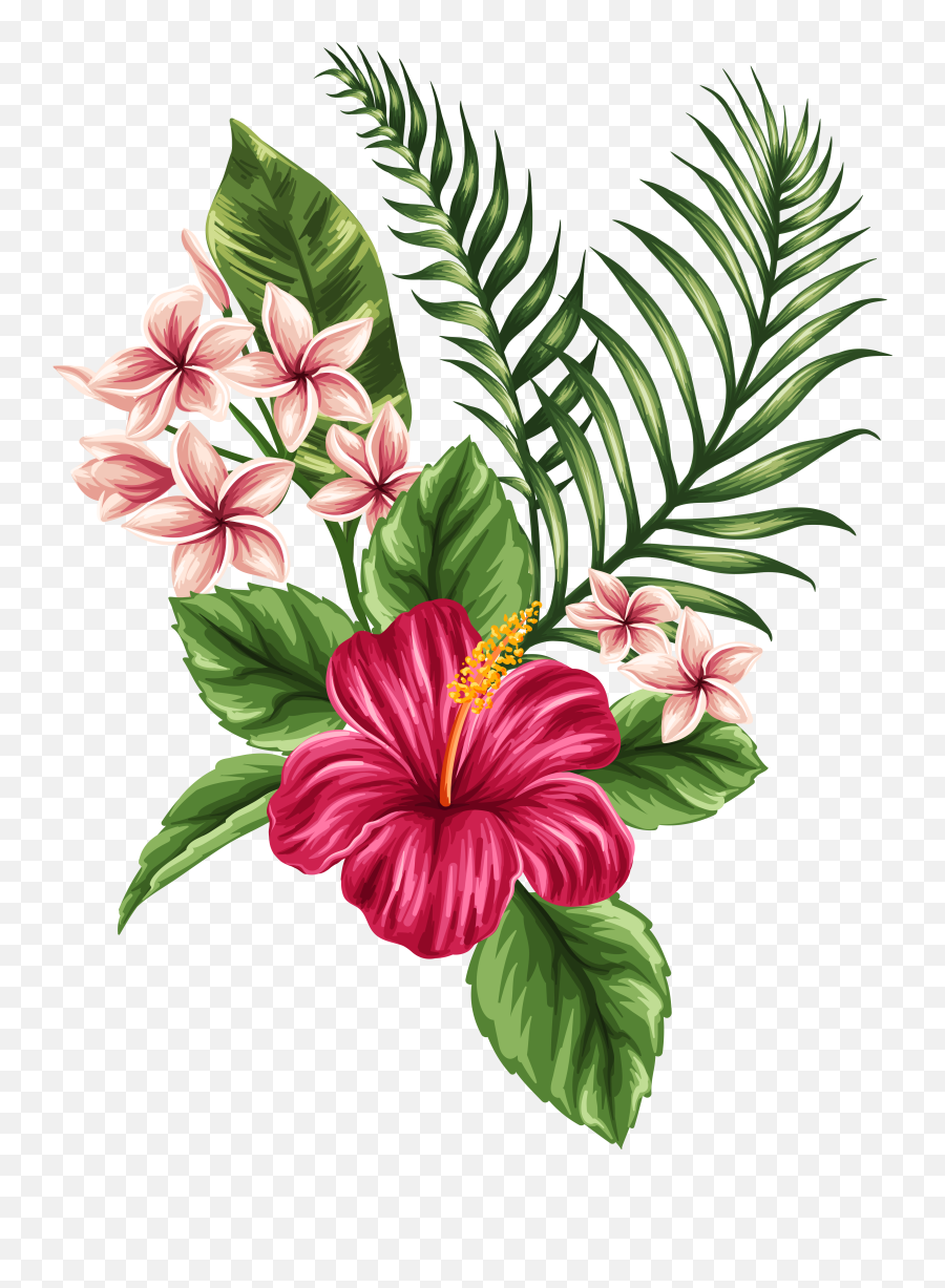 Svg Transparent Tropical Watercolor Flowers Leaves - Hawaiian Flowers Drawings Emoji,Watercolor Flowers Png