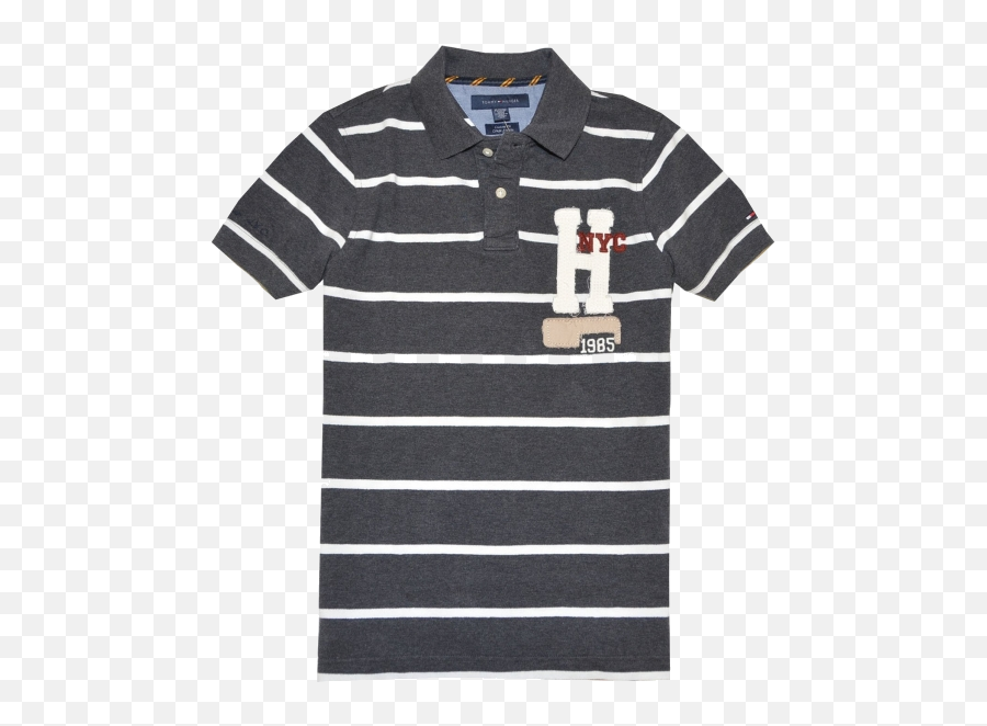 Tommy Hilfiger T - Shirts Tommy Hilfiger Men Custom Fit Striped Big Logo Hnyc Polo Tshirt Dark Greywhite Lacoste T Shirt Blue With Stripes Emoji,Polo Shirts With Big Logo
