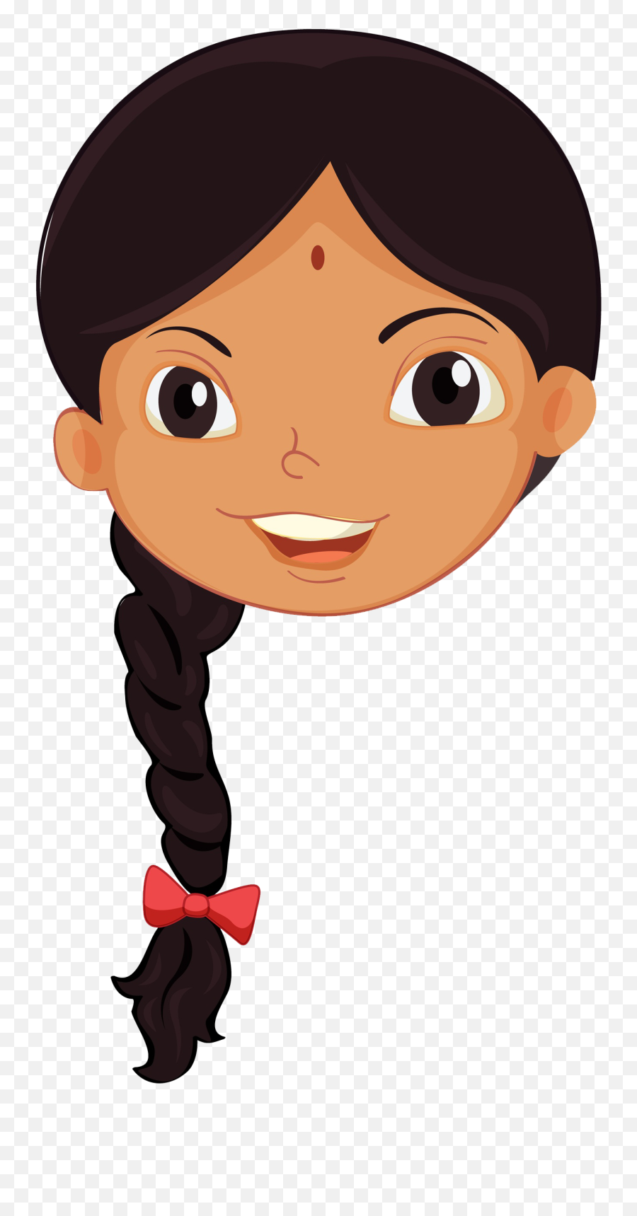 Indian People Girl Clip Art - Indian Girl Face Cartoon Emoji,Braid Clipart