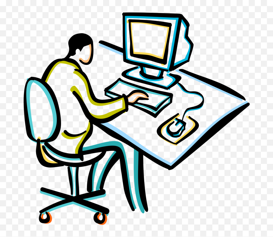 Download Hd Vector Illustration Of Businessman Working At - Política De Control De Acceso Emoji,Office Com Clipart