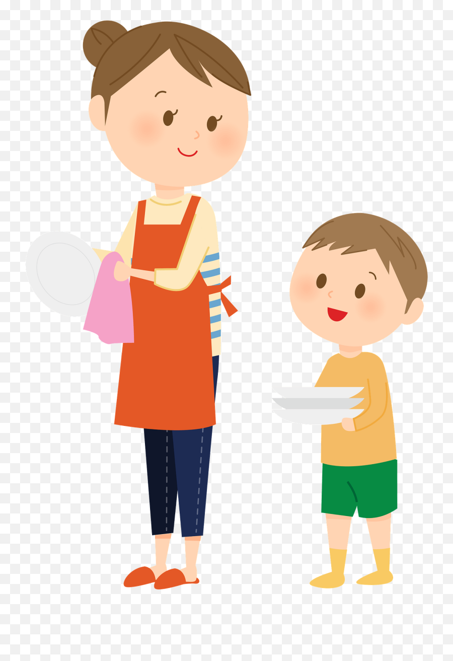 Sophia Mother And Son Are Washing Dishes Clipart Free - Mother And Son Clipart Emoji,Mother Clipart