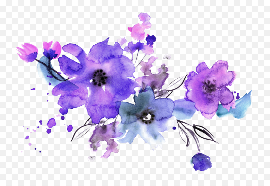 Purple Flower Png - Facebook Twitter Email Share Free Violet Watercolor Flowers Png Emoji,Transparent Color