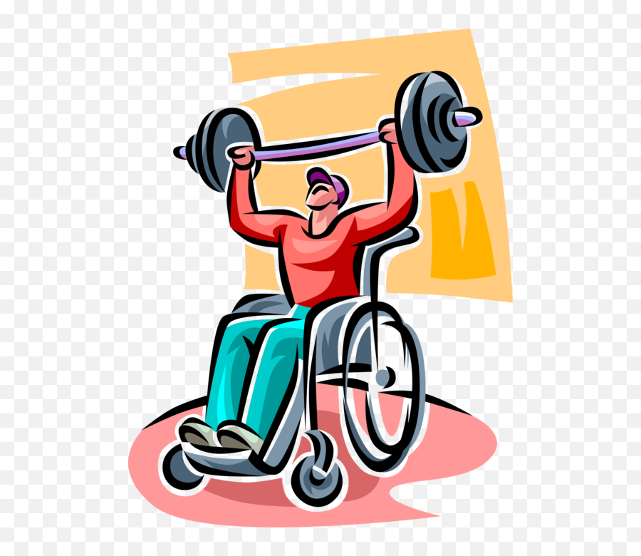 Person In A Wheelchair Lifting Weights Royalty Free Vector - Handicapped Weightlifting Emoji,Lifting Weights Clipart
