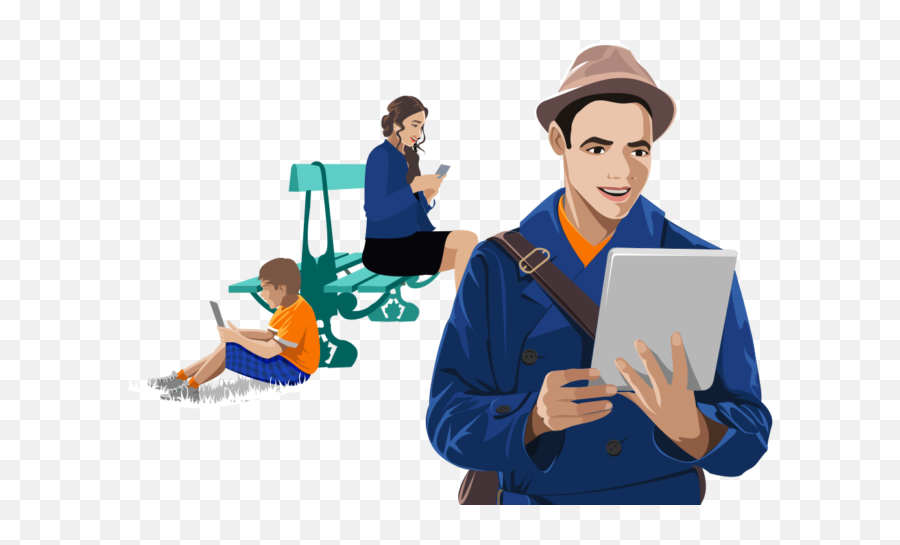 Download Several People Reading At Tablet - Mobile Phone Emoji,Person Reading Png