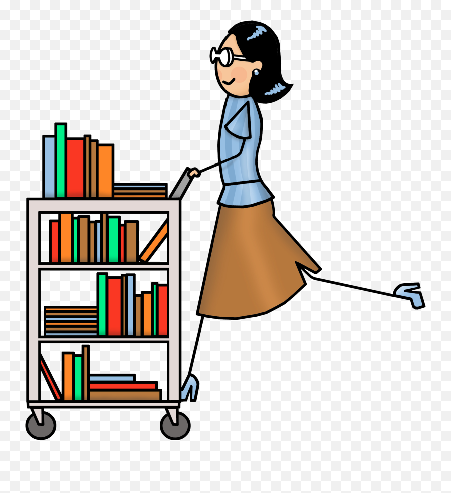Library Cart Clip Art - Librarian Clipart Png Emoji,Library Clipart