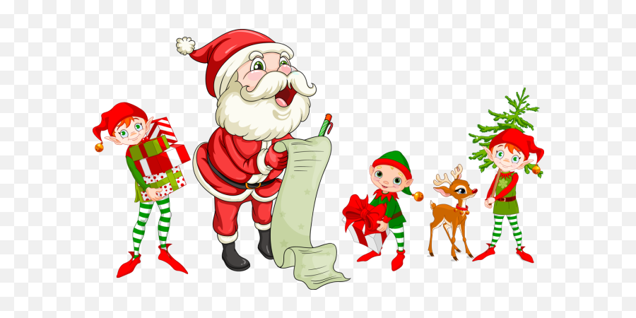 Download Santa Elf Png Jpg Free Library - Santa Checking His Santa With Elf Png Emoji,List Clipart