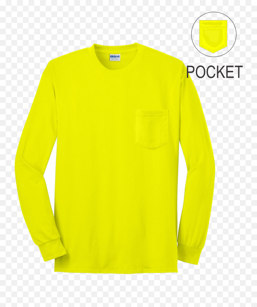 Safety Green Long Sleeve T - Shirt With Pocket 5050 Cottonpoly Preshrunk Custom Printing Available Long Sleeve Emoji,Work Shirts With Logo