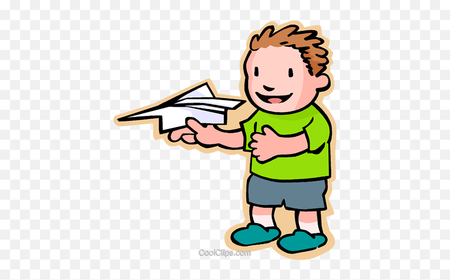 Little Boy With A Paper Plane Royalty Free Vector Clip Art - Little Boy In A Plane Png Emoji,Little Boy Clipart