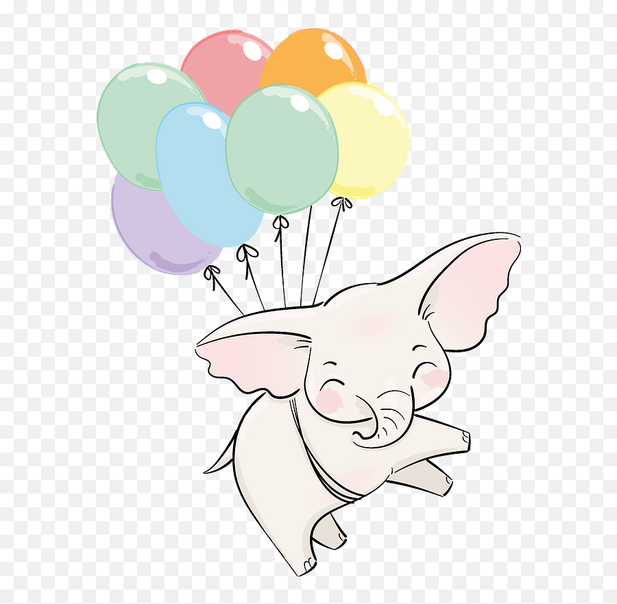 Cute Elephant Flying With Balloons Clipart Free Download Emoji,Free Clipart Balloons