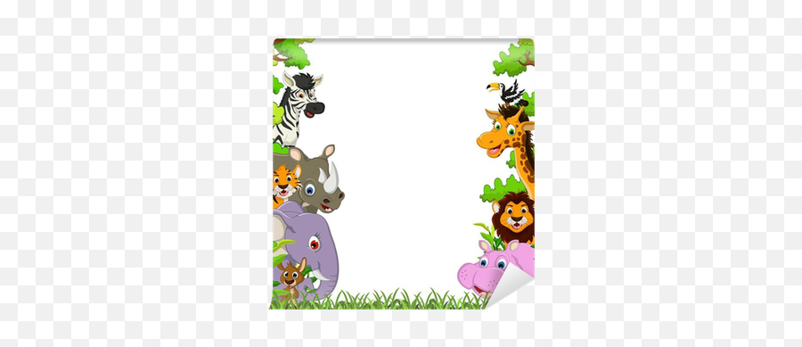 Animal Wildlife With Tropical Forest Background Wall Mural Emoji,Jungle Animal Clipart