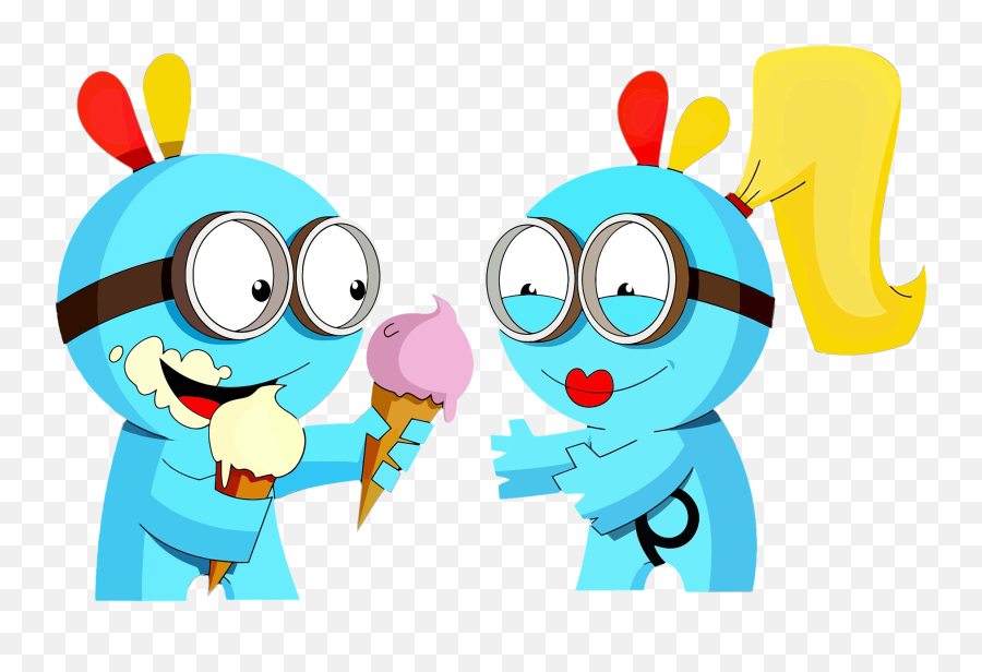 Kids Sharing Ice Cream Cones Clipart - Caring Cartoon Emoji,Friendship Clipart