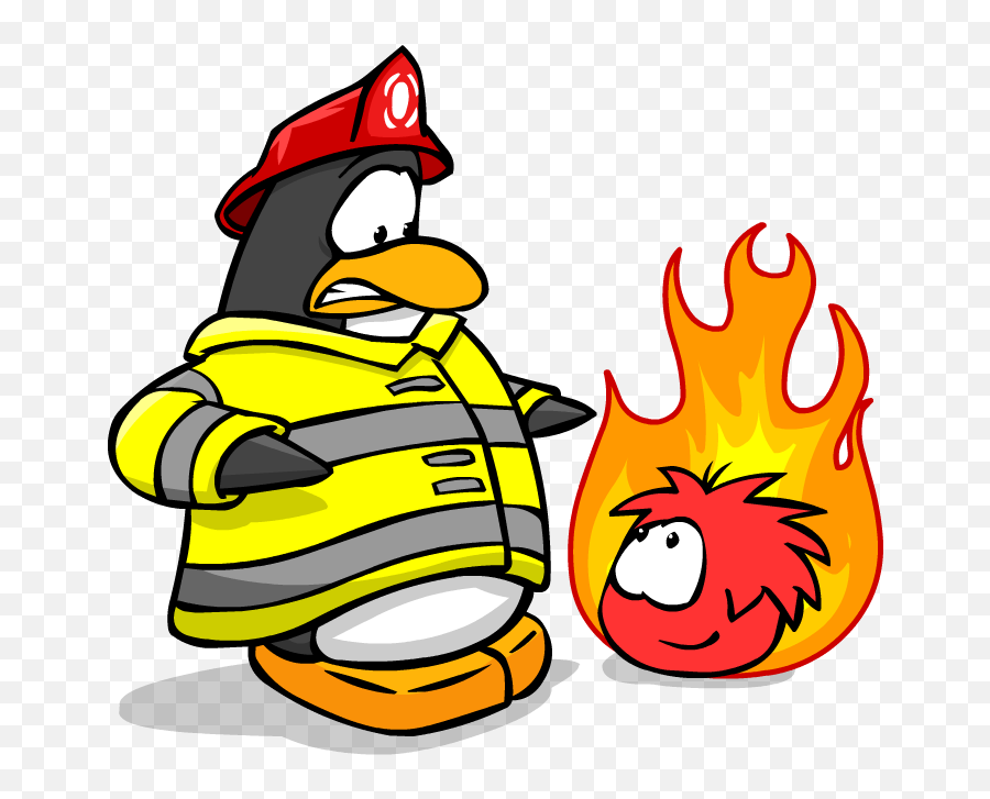 Firefighter Clipart Transparent - Black Puffle On Fire Png Black Puffle Fire Emoji,Firefighter Clipart