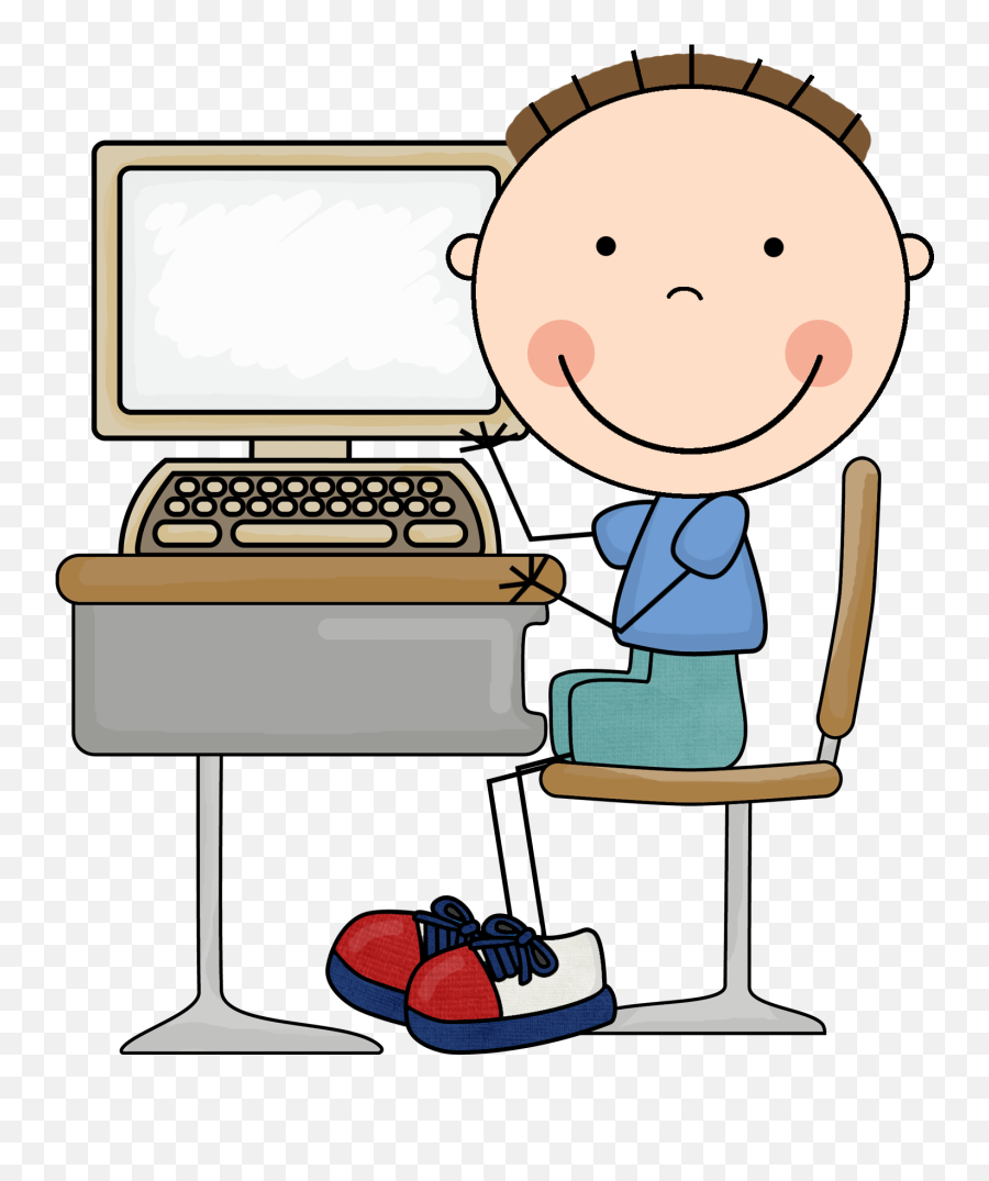 Boy At The Computer Table As A Picture - Child On Computer Clip Art Emoji,Recess Clipart