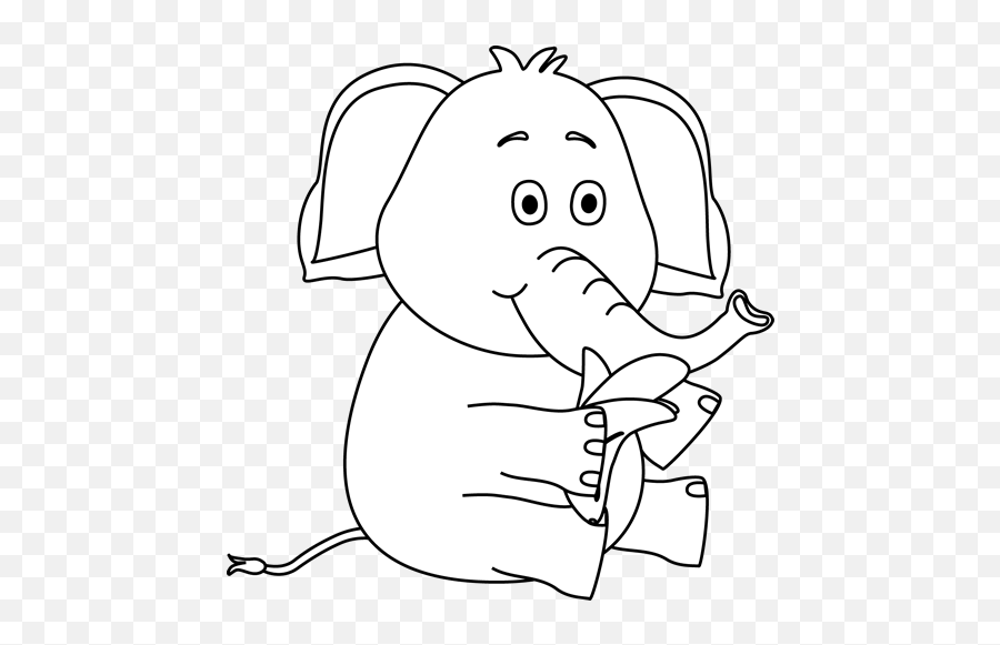 Black And White Elephant Eating A Banana Elephant Eating - Elephants Eating Banana Clipart Emoji,Banana Clipart