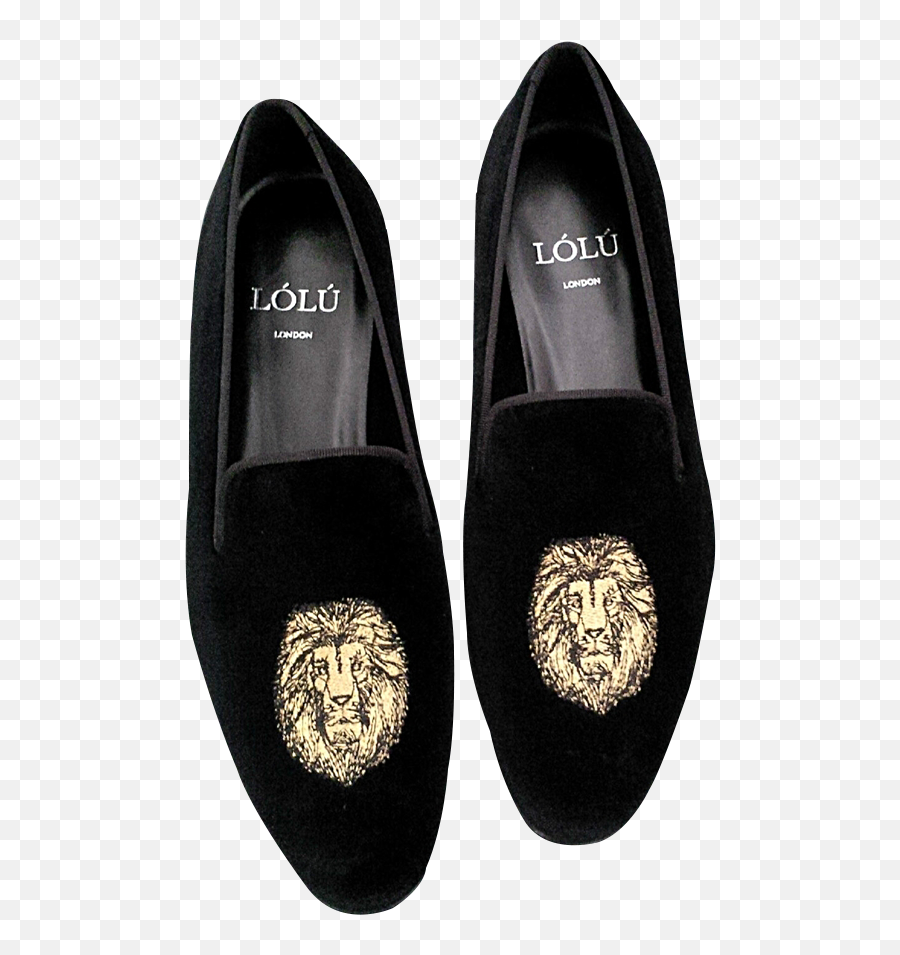 Black Slippers With Lion Crest - Round Toe Emoji,Lion Crest Logo