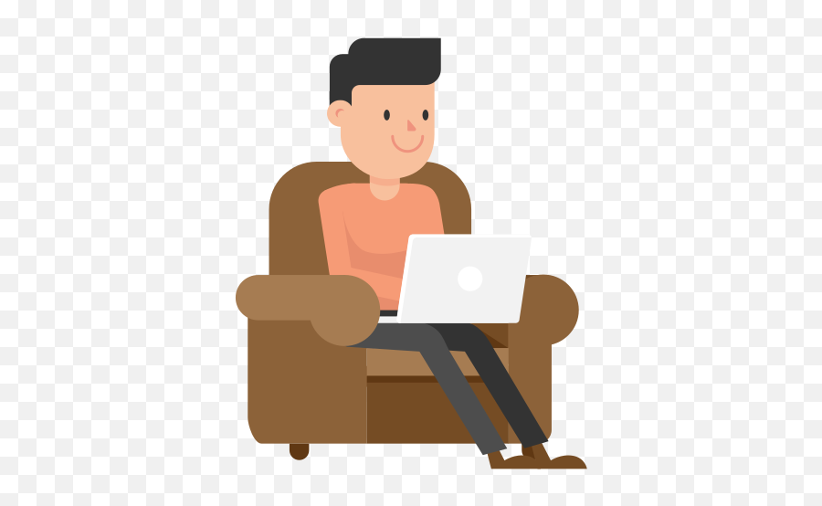 Man Working At His Laptop On The Couch Cartoon Vector Emoji,Man Sitting Clipart
