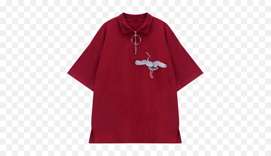 Download Crane Embroidery Red Tshirt V - Short Sleeve Emoji,Red Shirt Png