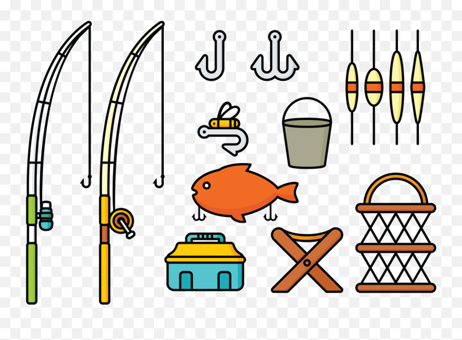 Fishing Rod And Tools Vectors - Fisherman Tools Emoji,Fishing Pole Clipart