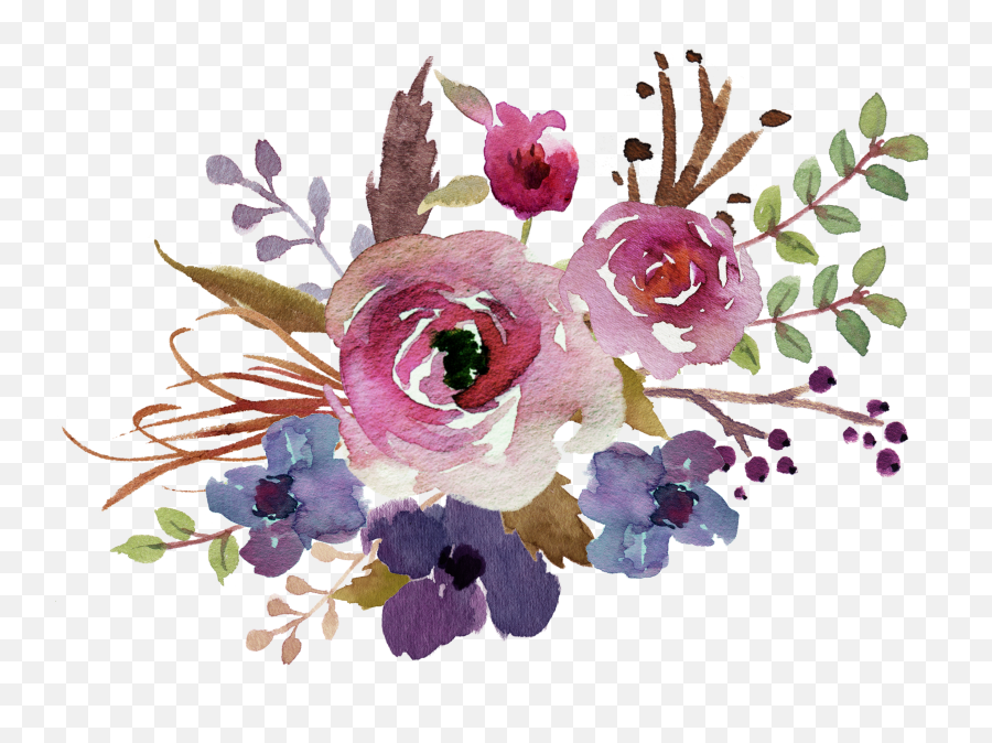 Watercolour - Purple Watercolor Flowers Png Full Size Png Pink And Purple Floral Png Emoji,Watercolor Flowers Png