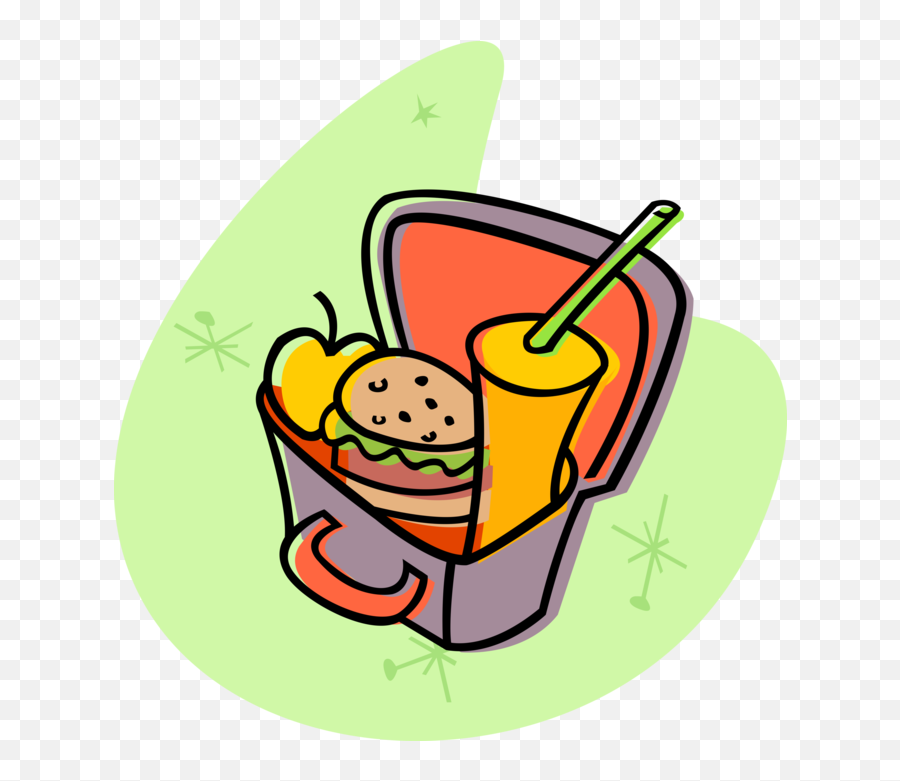 Vector Illustration Of Lunch Box Meal With Hamburger - Food Transparent Lunch Clipart Emoji,Lunch Box Clipart