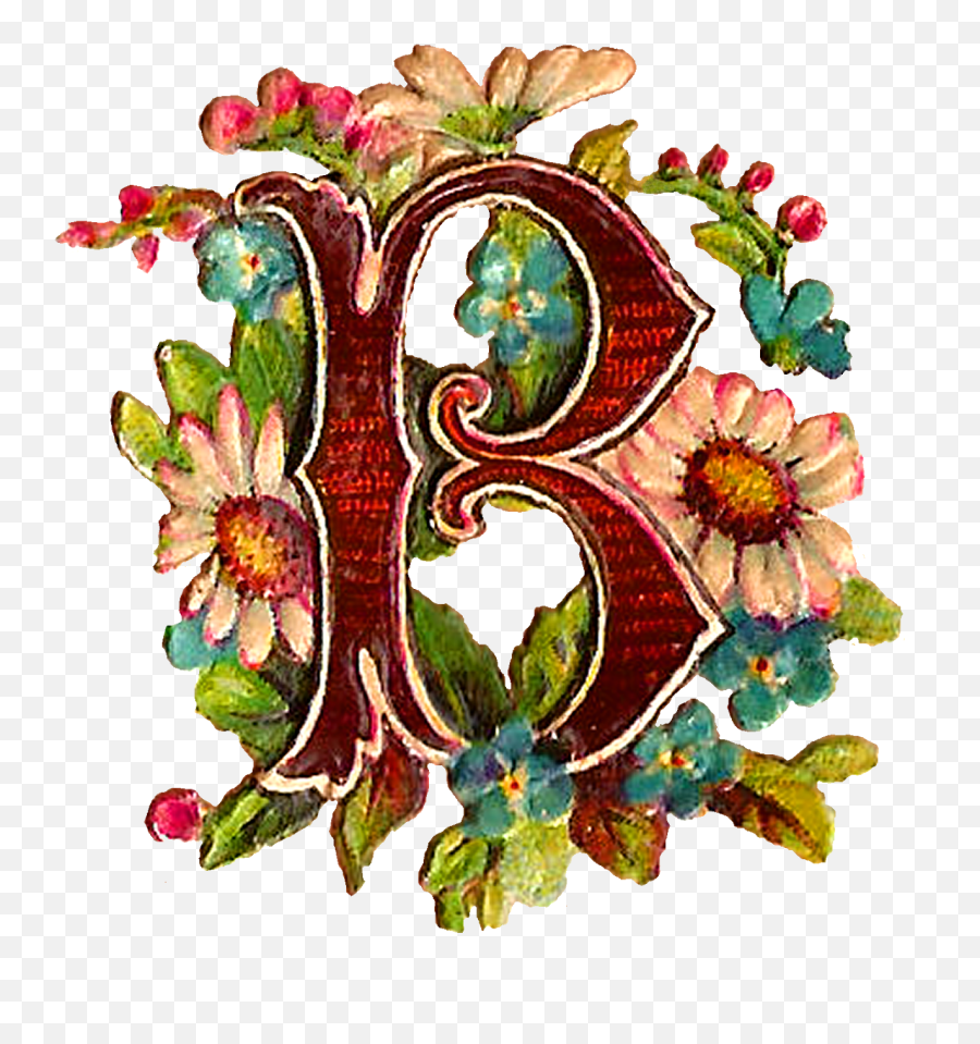 Antique Images Free Antique Drop Cap Letter Clipart Floral - Decorative Emoji,Forget Me Not Flowers Clipart