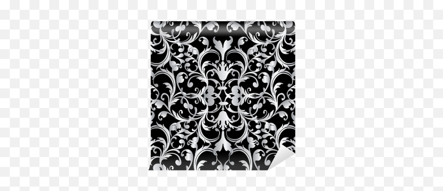 Baroque Seamless Pattern Floral Damask Black Background Emoji,White Texture Png
