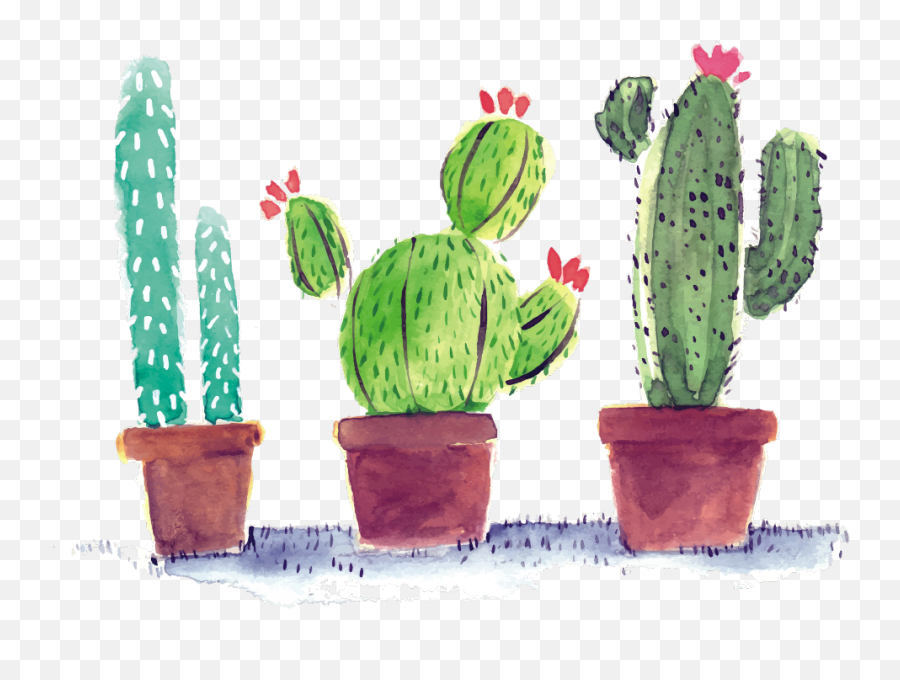 Cactus Watercolor - Watercolor Cactus Clip Art Emoji,Prickly Pear Cactus Clipart