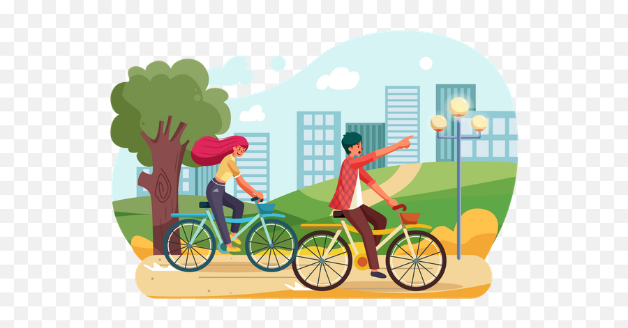 Best Premium People Riding A Bike In The Park Illustration Emoji,People Biking Png