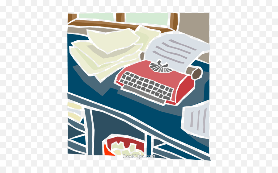 Desk With Papers And Typewriter Royalty Free Vector Clip Art - Typewriter Emoji,Office Com Clipart