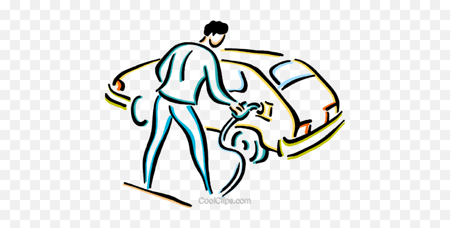 Man Putting Gas In His Car Royalty Free Vector Clip Art - Man Putting Petrol In Car Emoji,Gas Clipart