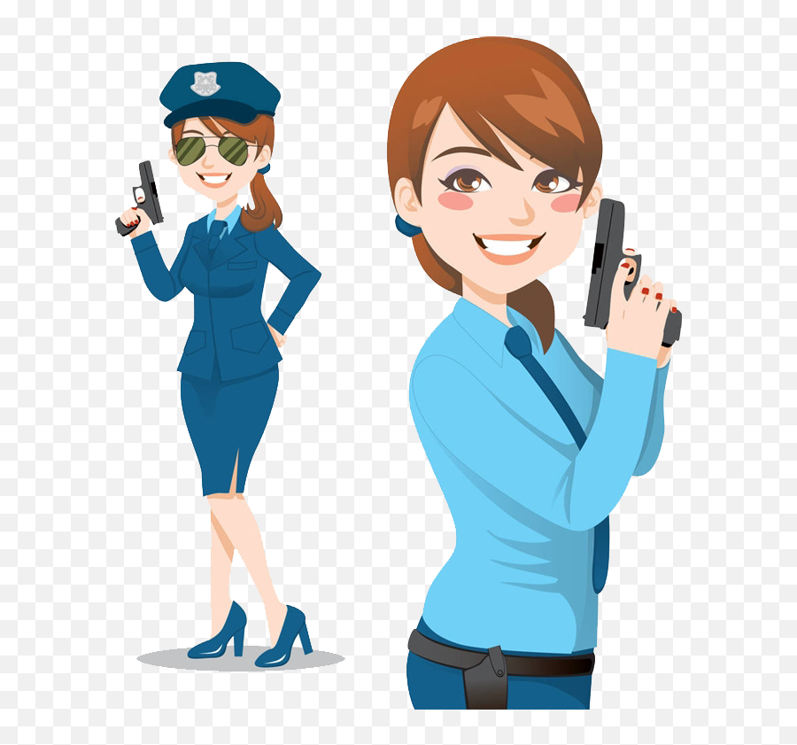 Draw Cartoon Police Officers Clipart - Police Woman Clipart Png Emoji,Police Hat Clipart