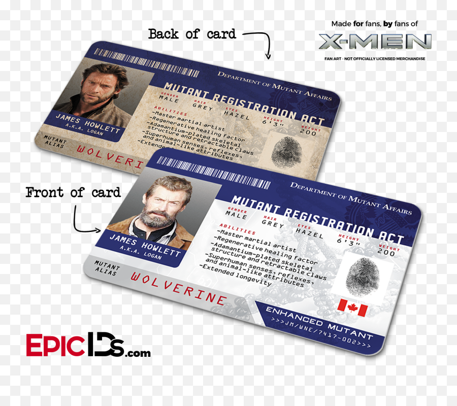 Mutant Registration Act U0027x - Menu0027 Identification Card James Emoji,Wolverine Claws Png