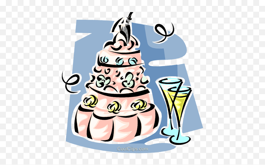 Wedding Cake With Champagne Glasses Royalty Free Vector Clip - Cake And Champagne Clipart Emoji,Champagne Clipart