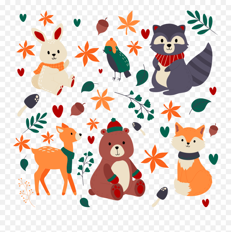 Forest Animals And Leaves Childrens Sticker - Tenstickers Emoji,Free Woodland Animal Clipart