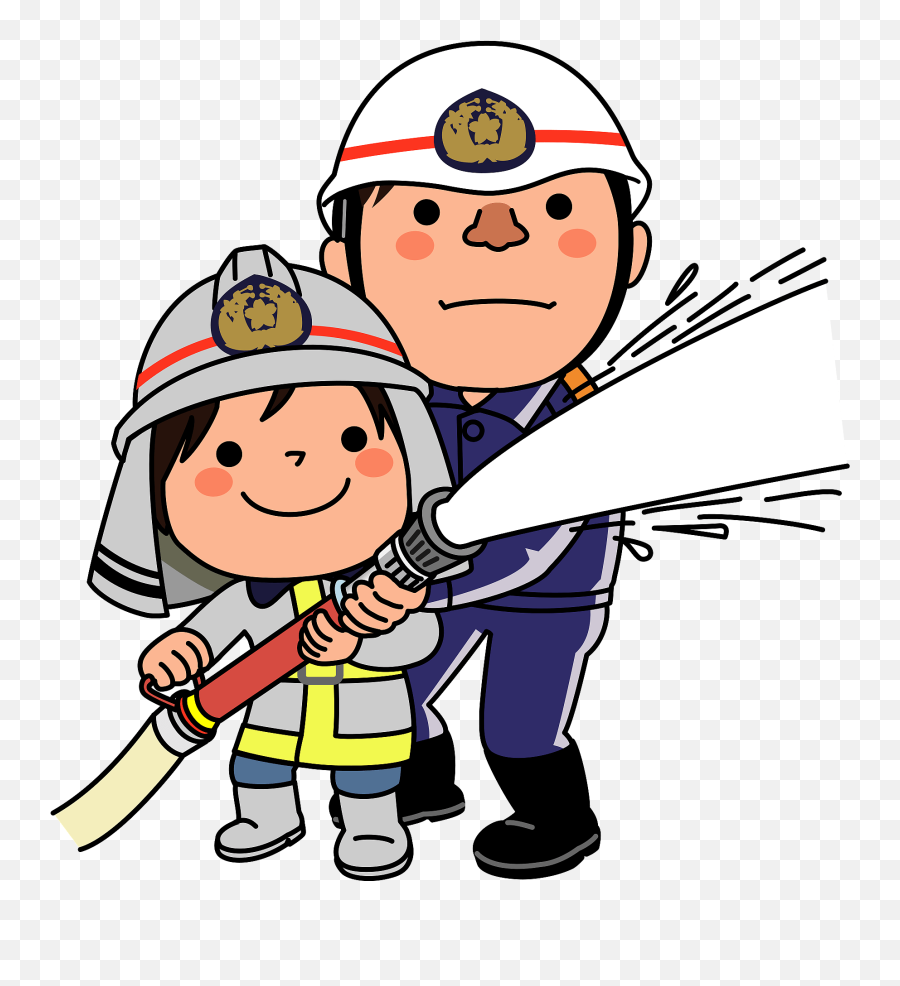 Kid Helping Firefighter With The Hose Clipart Free Download - Workwear Emoji,Firefighter Clipart