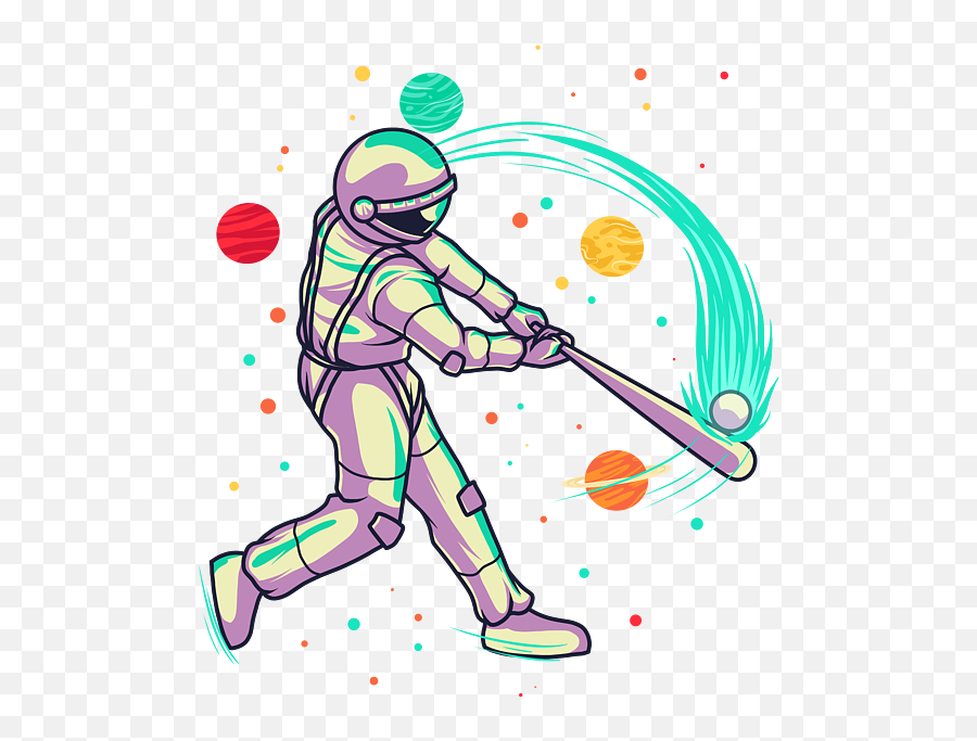 Retro Baseball Astronaut Galactic Baseball Bat T - Shirt For Emoji,Softball Bat Clipart