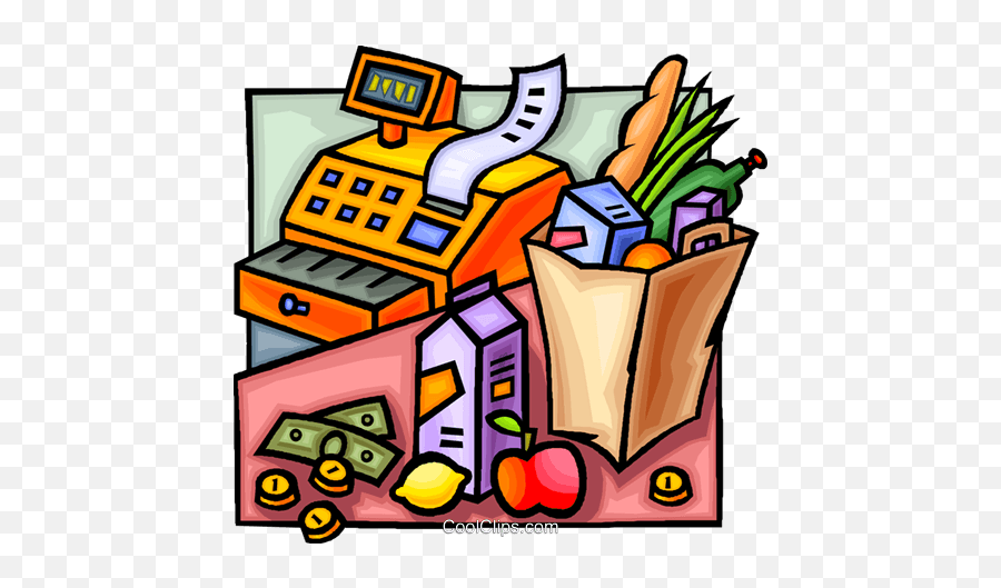 Cash Register And Groceries Royalty Free Vector Clip Art - Grocery Store Math Emoji,Grocery Clipart