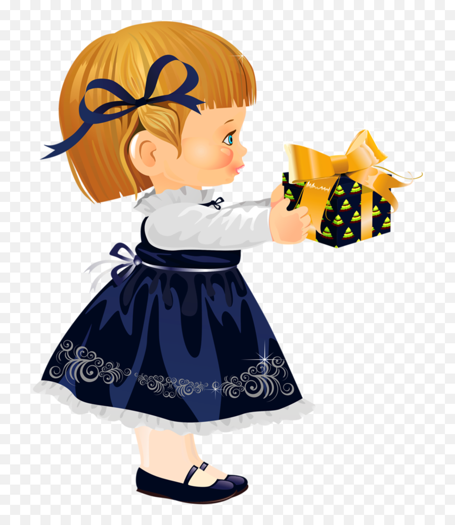 Christmas Little Girl With Gift Disney Clipart Cute - Cute Girl With Gift Clipart Emoji,Cute Christmas Clipart