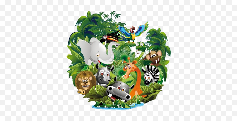 Animal Group Clipart Png - Wild Animals Cartoon On Jungle Emoji,Jungle Animal Clipart