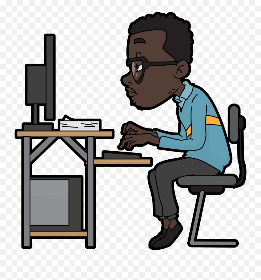 Black Man Computer Cartoons Clipart - Working Black Man Cartoon Emoji,Black Man Clipart