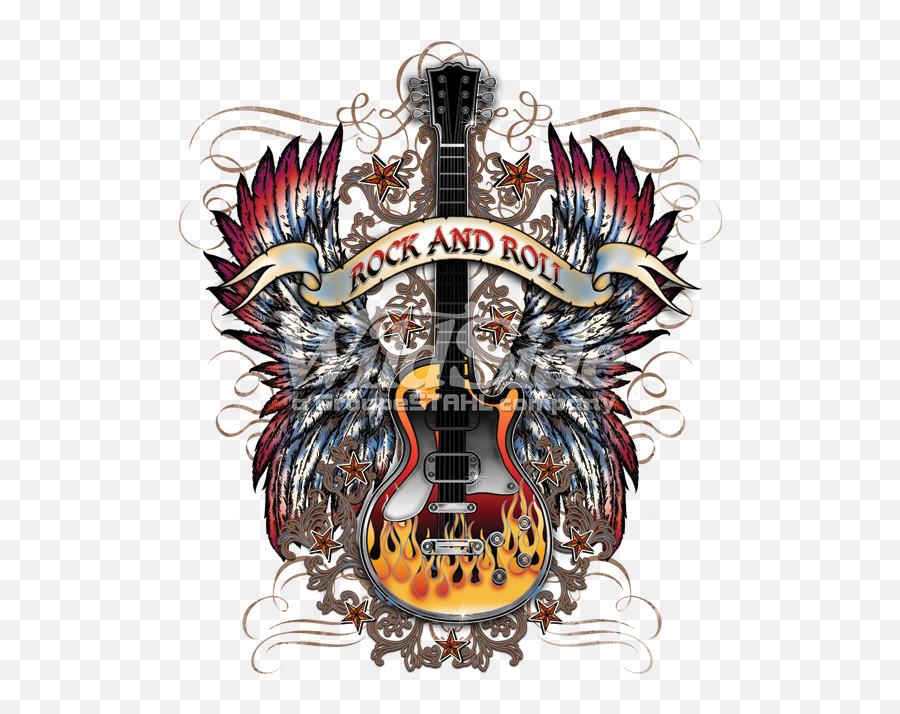 Rock And Roll Guitar - Angel Rock Guitarra Full Size Png Logo Rock N Roll Png Emoji,Guitarra Png