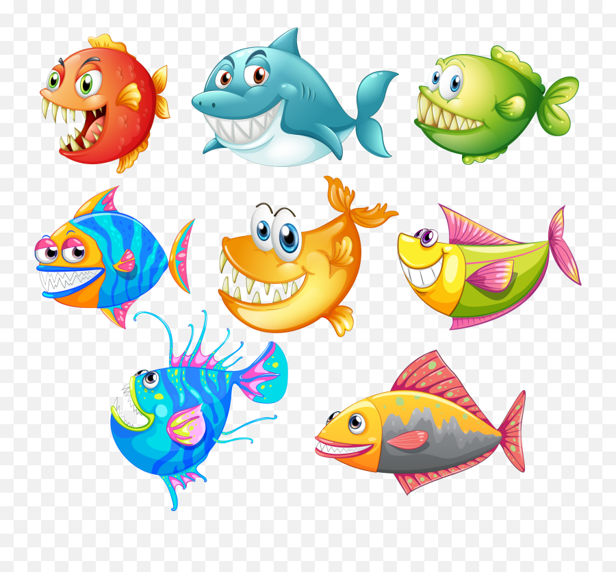 Download Cute Shark Fish Cartoon Vector Seabed Creative - Cartoon Drawing Fish In Color Emoji,Creative Clipart
