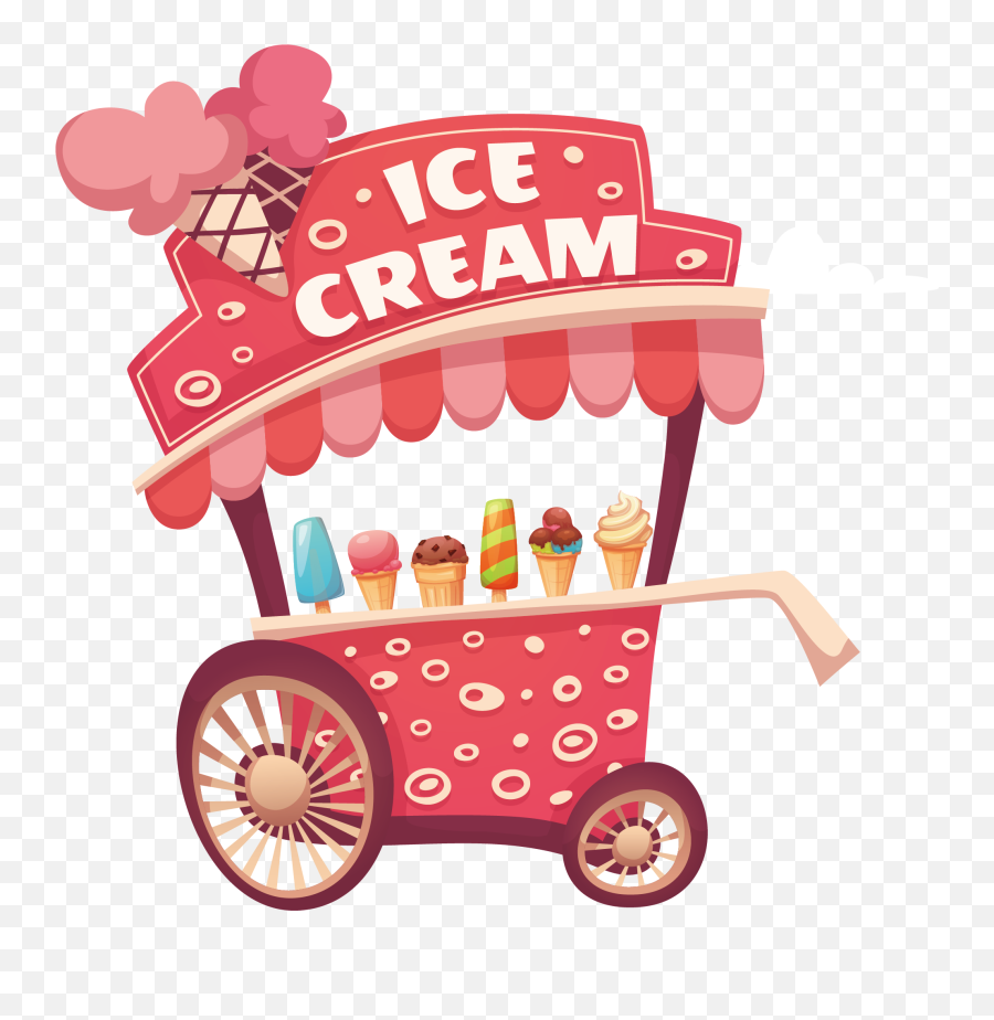 Download Vector Cart Ice Cream Free - Ice Cream Cart Clipart Png Emoji,Ice Cream Truck Clipart