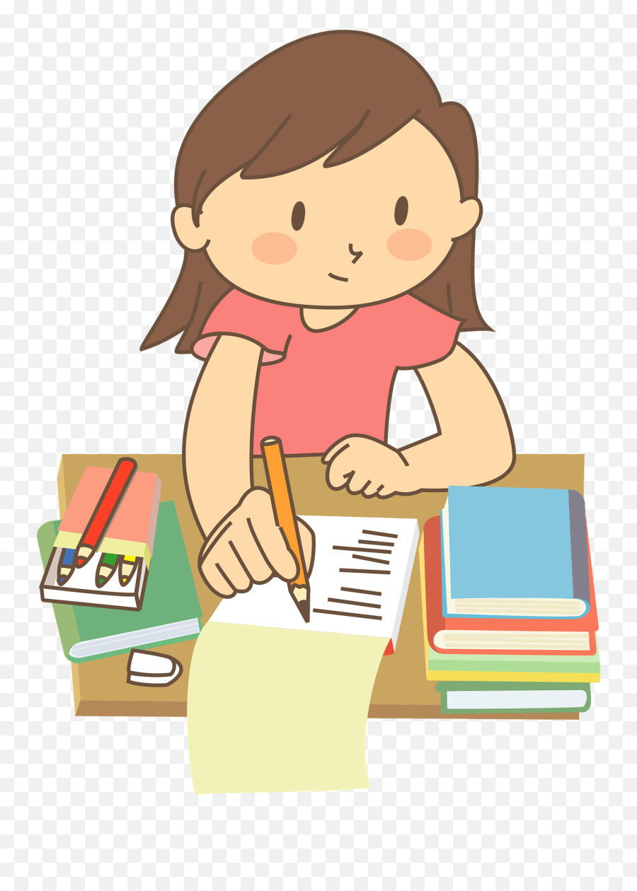 Girl Is Studying Her Homework Clipart - Homework Clipart Emoji,Homework Clipart